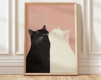 Kunstdruck „Katzenpaar“, Schwarz-Weiß, Romantische Illustration (Digitaler Download)