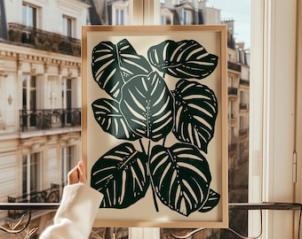 Minimalistischer Blattkunstdruck: Botanische Illustration in Schwarz-Weiß (Digitaler Download)