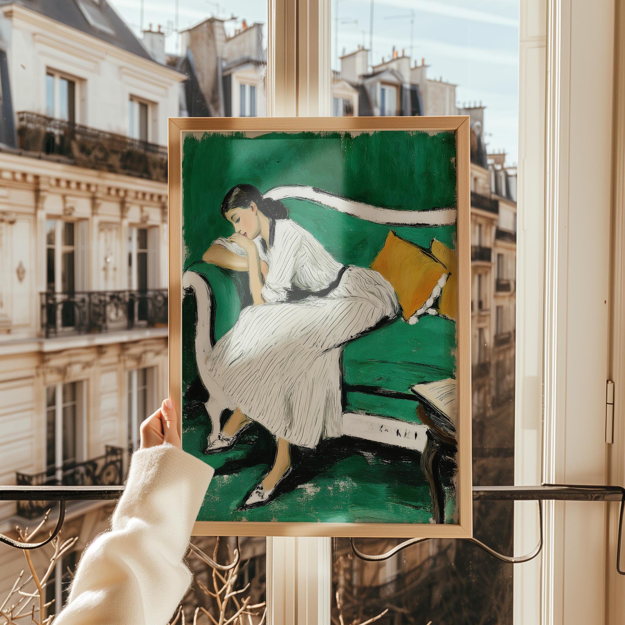 アート　PRETTY GREEN Prints 「Pocket Full」 Emerald Green Minimalist Woman Wall Art: Digital Download (noir