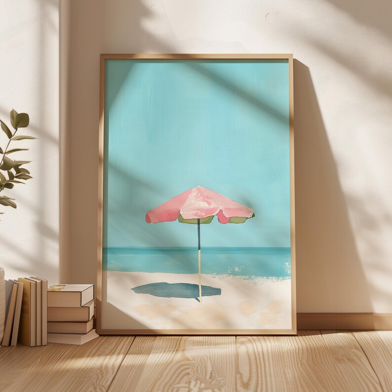 Beach Umbrella Illustration Modern Wall Art Contemporary Art Minimalist Beach Print Ocean Summer Print Coastal Living Art Digital Download