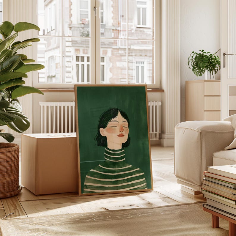 Emerald Green Woman Art Print, Minimalist Portrait (digital Download ...