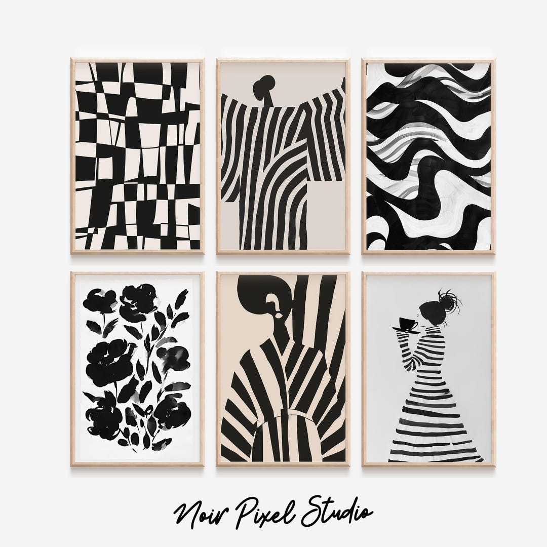 Black and White Minimalist Art Set of 6: Modern Monochrome Prints ...