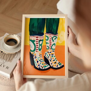 Bold Colorful Boots Art Print Whimsical Fashion Illustration Vibrant Cowboy Boots Print, Modern Boho Wall Art Eclectic & Playful Home Design