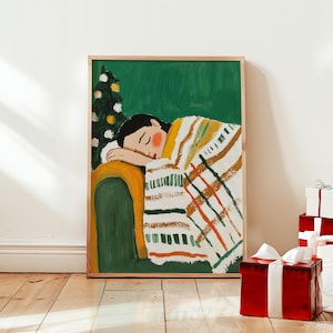 Emerald Green Abstract People Large Wall Art Contemporary Artwork Minimalist Print Living Room Wall Art Stripe Woman Print Digital Download