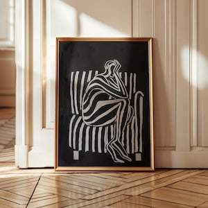 Minimalist Figure Art Print: Black and White Striped Design (Digital Download)