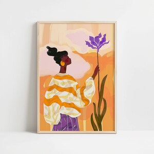 Orange Purple Abstract People Art, Wall Decor Mid Century Art, Minimalist Print Modern, Abstract Art Living Room, Female Figure Wall Decor