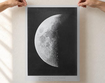 Antique Moon Photography Print, Great Melbourne Telescope Lunar Photo, Black and White Moon Poster, Unframed Matte Poster