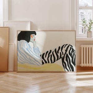 Abstract Woman Art Print: Minimalist Black & White, Soft Blue (Digital Download)