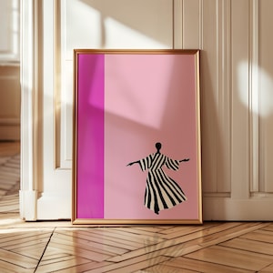 Minimalist Woman Illustration Large Wall Art Contemporary Art Pink Stripe Print Abstract Female Modern Wall Art Digital Download