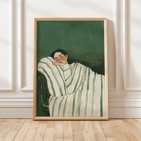 Emerald Green Abstract Stripe Woman Digital Download