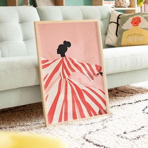 Afro Girl Abstract People Large Wall Art Contemporary Artwork Minimalist Print Living Room Wall Art Stripe Woman Print Digital Download