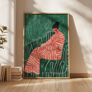 Abstract Woman Print: Green & Pink Minimalist Art (Digital Download)
