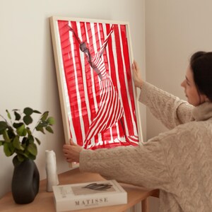 Dancer Red Abstract People Large Wall Art Contemporary Artwork Minimalist Print Dance Studio Wall Art Stripe Woman Print Digital Download