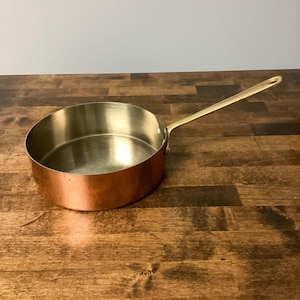 Vintage Copper Sauté Pan with Brass Handle