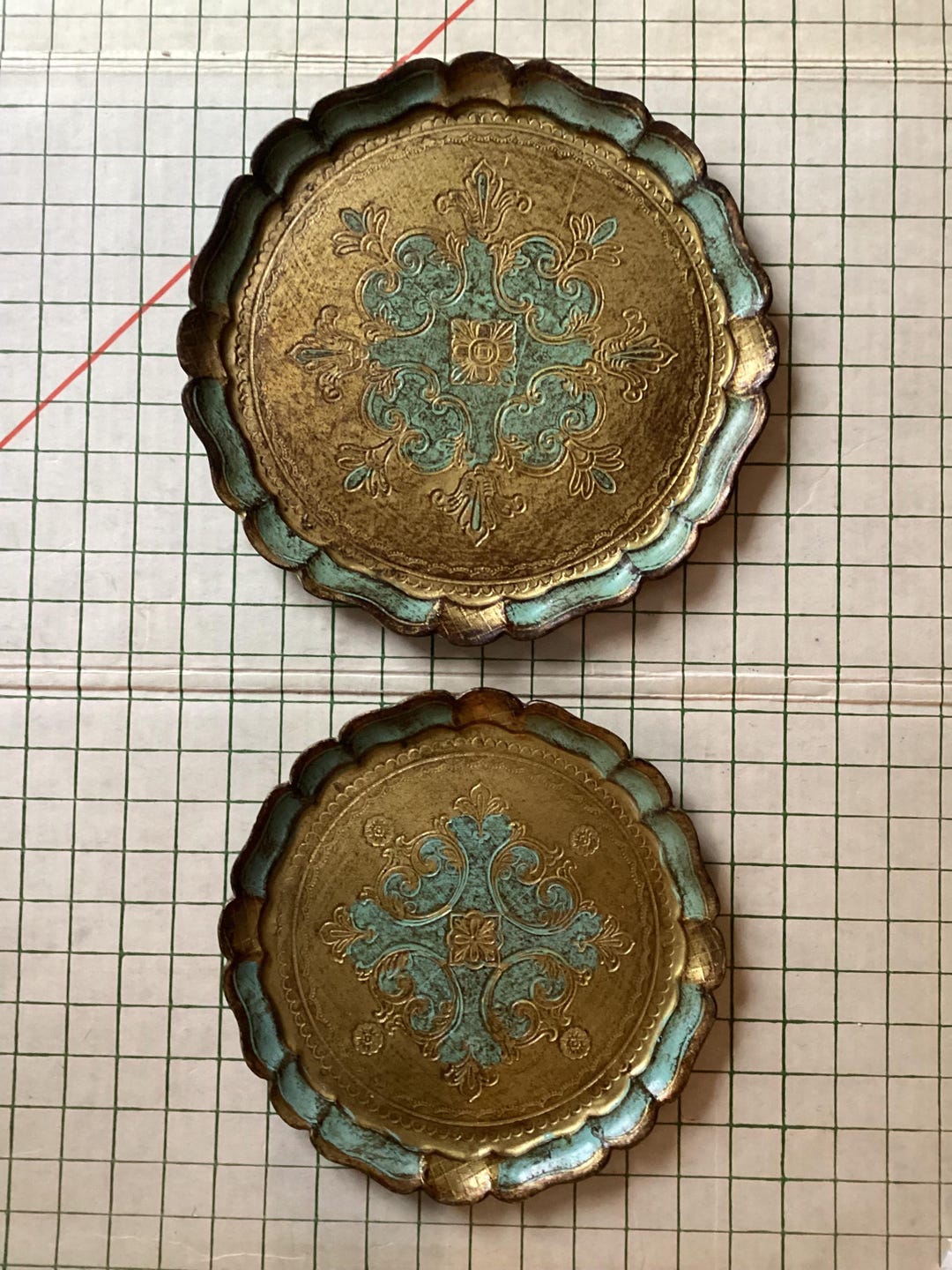Vintage Italian Florentine Wood Trays, Blue & Gold Gilt Design, Set of ...