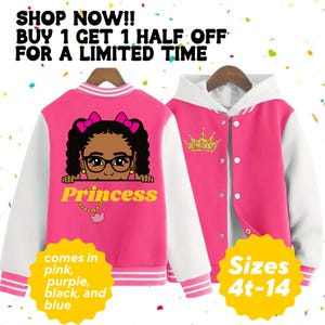 Jaqueta personalizada da princesa encantada para meninas, jaqueta Letterman, roupas para meninas