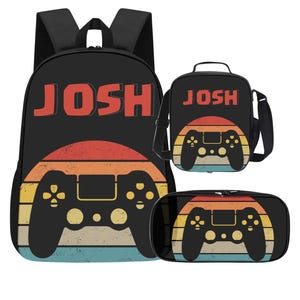 Custom School Supply Bundle – Personalized Backpack, Lunch Bag, And Pencil Case, Boys Backpack, Gamer Backpack Bundle