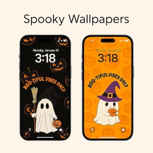 Halloween Phone Wallpaper Spooky Ghost iPhone Background Cute Pumpkin Aesthetic Digital Download Fall Wallpaper For Phone