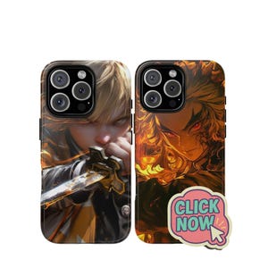 Demon Slayer iPhone Case – Anime Phone Cover with Zenitsu & Rengoku – Kimetsu no Yaiba Gift – Otaku Accessories – Anime Merch