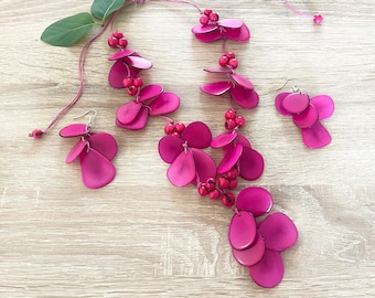 Hawaii Long tagua necklace and earrings, ecofriendly necklace for sister's birthday, adjustable necklace for women Mother's Day gift