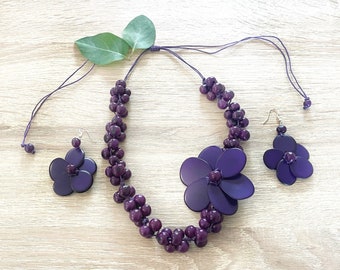 Magnolia Statement choker jewelry set, short choker necklace, Tagua bohemian collar, Natural jewelry choker Mother's Day
