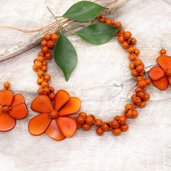 Magnolia Statement choker jewelry set, short choker necklace, Tagua bohemian collar, Natural jewelry choker Mother's Day