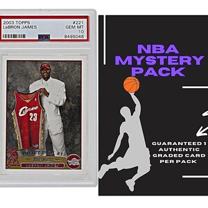 May include: A graded LeBron James basketball card from the 2003 Topps set. The card is in a protective case and features a photo of James in a Cleveland Cavaliers jersey. The card is graded GEM MT 10 and has a PSA grade of 8495046.