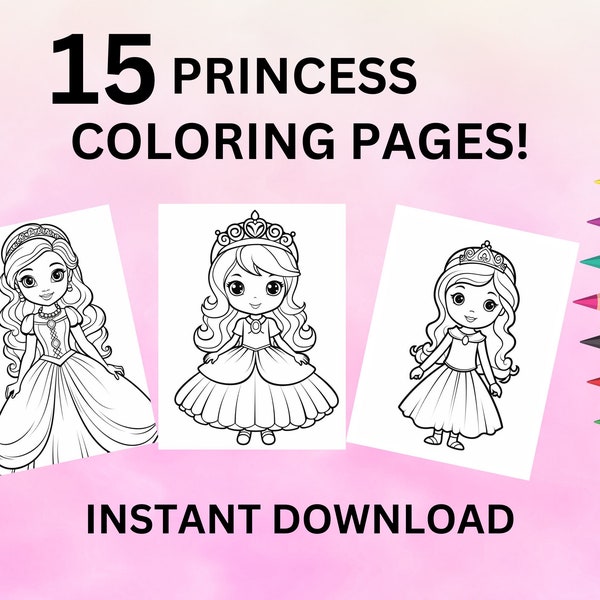 Princess Digital Products Coloring Pages for Kids Activities for children