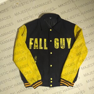 Ryan Gosling Fall Guy Jacket, Leather Wool Yellow Jacket, Men&#39;s Streetwear Jacket, Best Gift For Him