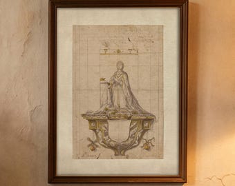 Dark Academia Decor, Architectural Drawing, Sepia Art (Unframed)