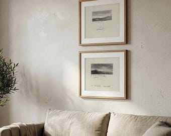 Set of 2 Vintage Landscape Sketches, Moody Nature Etching, Antique Field Art Print (Unframed)