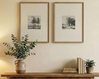 Vintage Tree Etchings, Minimalist Nature Art, Wall Decor (Unframed)