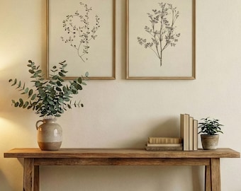 Vintage Botanical Print Set, Antique Farmhouse Plant Sketch (Unframed)