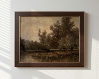 Moody Marsh Painting, Dark Academia Decor, Vintage Landscape Art (Unframed)