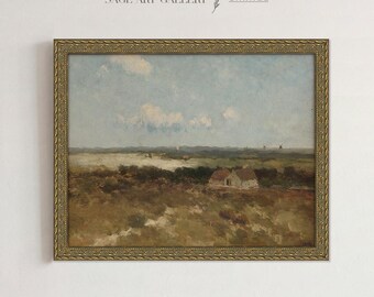 Vintage-Landschaftsbild, rustikale Cottage-Landschaft, pastorale Wandkunst