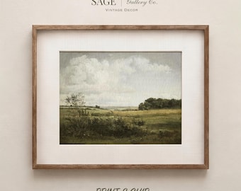 Vintage Landscape Painting, Antique Meadow Print, Cottagecore Decor (Unframed)