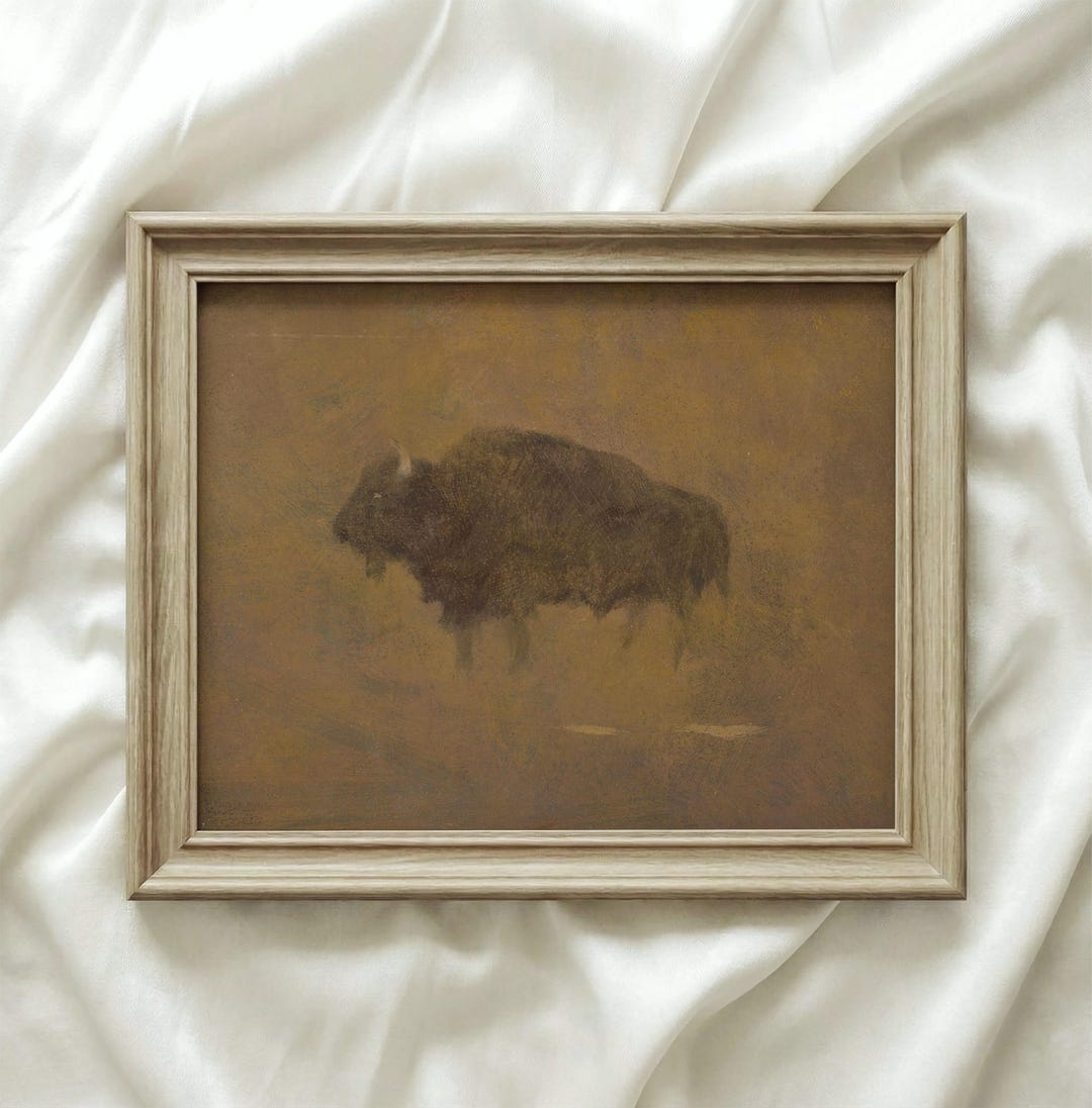 Vintage Bison Oil Painting Print, Rustic Farmhouse Wall Art (digital ...