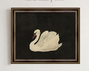 Vintage Swan Art, Dark Academia Print, Moody Bird Decor