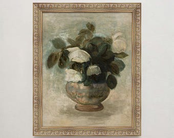 Vintage Floral Art, Antique Rose Print, Moody Flower Decor