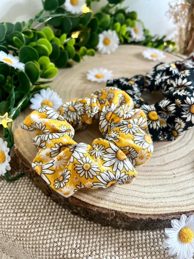 Chouchou / scrunchie fait main, motif fleurs, tendance, pâquerettes image 2