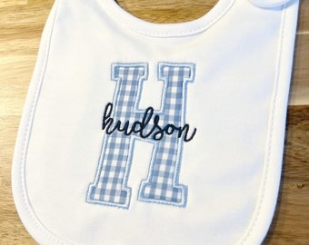 Appliqué Baby Bib, Monogrammed Bib For Baby, Appliqué Letter, Baby Shower Gift, Personalized Baby Bib