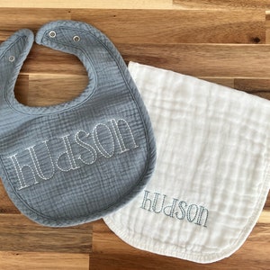 Personalized Baby Bib and Burp Cloth Set, Baby Shower Gift, Baby Boy Monogrammed Bib, Baby Girl Monogrammed Bib