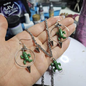 cactuar jewelry set, bracelet, necklace, earrings