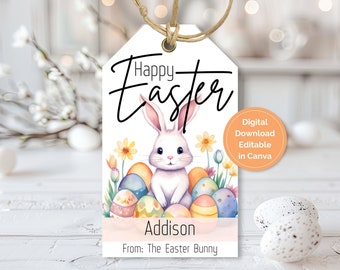 Easter Basket Tag for Kids Easter Basket Editable | Printable Easter Basket Name Tag | Easter Treat Bag Tag | Personalized Easter Gift Tag