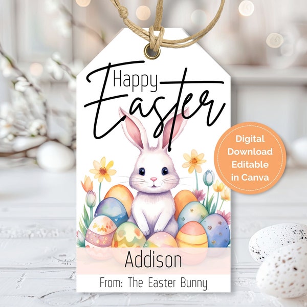 Easter Basket Tag for Kids Easter Basket Editable | Printable Easter Basket Name Tag | Easter Treat Bag Tag | Personalized Easter Gift Tag