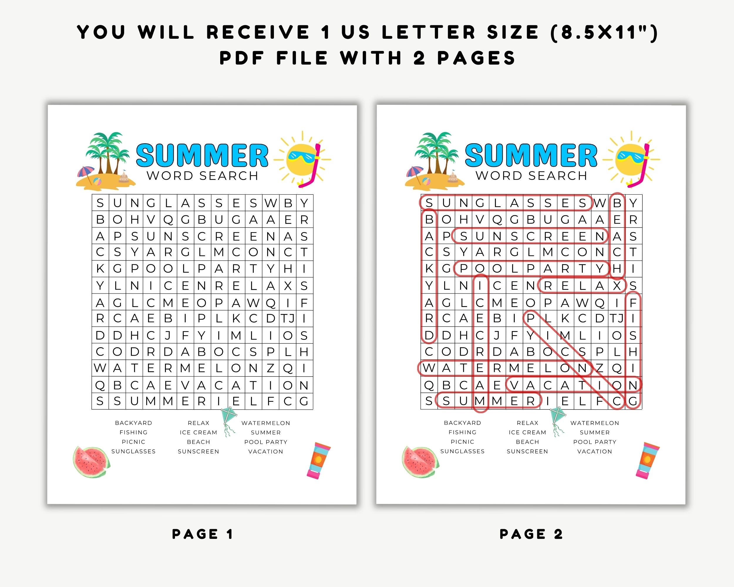Summer Printable Word Search Printable Preschool Classroom Activity End Summer Printable Word Search Printable Preschool Classroom Activity End