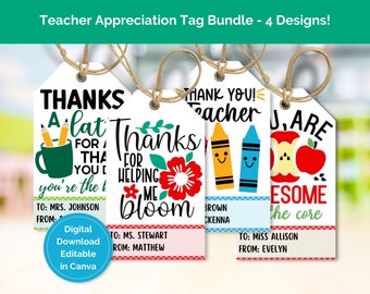 Teacher Appreciation Gift Tag Bundle | Printable Thank You Tags For Teachers | Editable Gift Tags For Teacher Appreciation Week