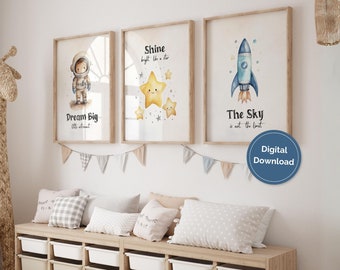 Space Nursery Wall Art, Printable Space Nursery Decor, Space Theme Baby Room Decor, Astronaut Prints, Dream Big Nursery Prints, Boy Nursery