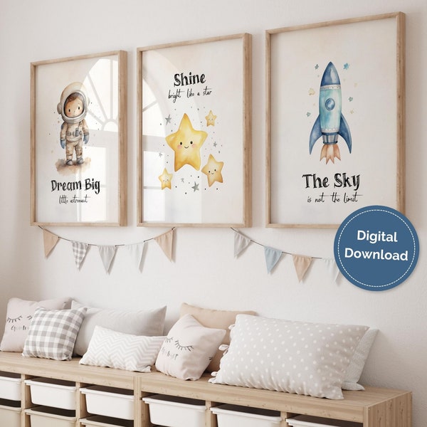 Space Nursery Wall Art, Printable Space Nursery Decor, Space Theme Baby Room Decor, Astronaut Prints, Dream Big Nursery Prints, Boy Nursery