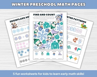 Preschool Winter Math Worksheets | Printable Preschool Activity | Winter Math Learning Activities for Kids | Learn to Count | Pre-K Math